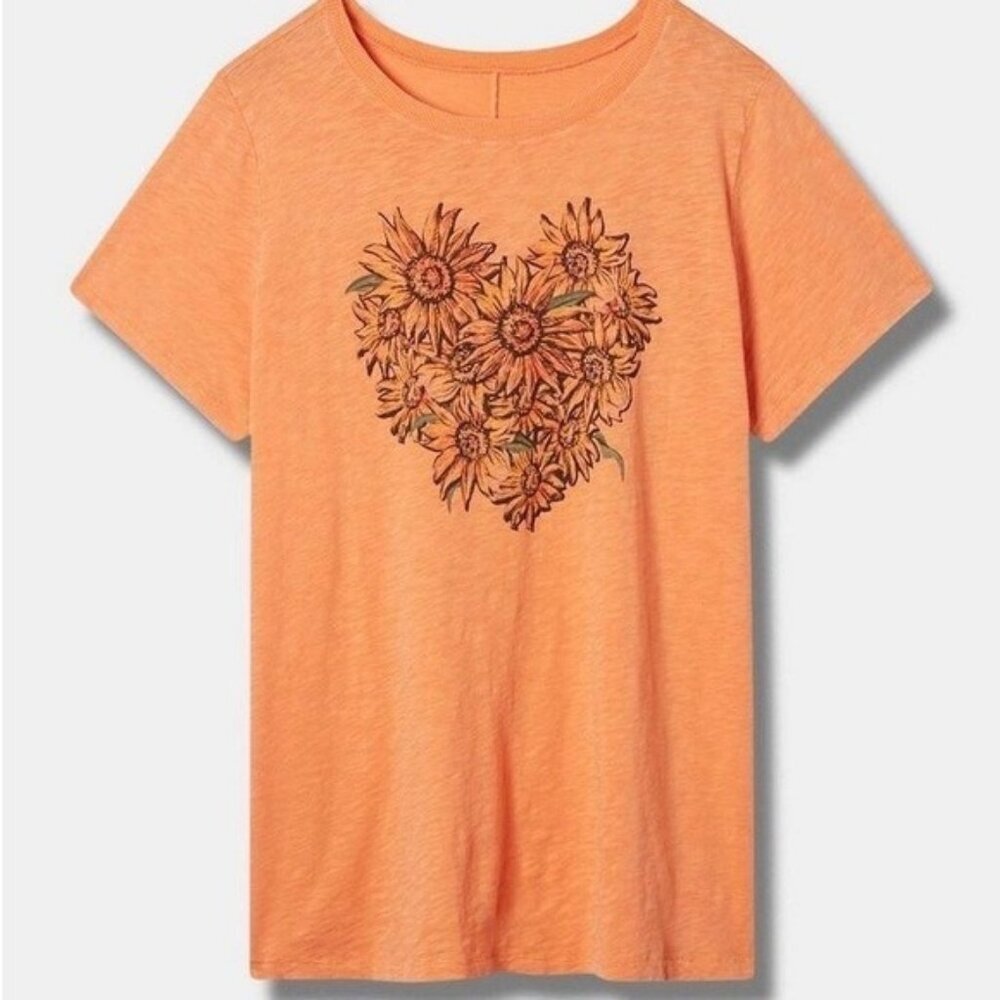 Torrid Sunflower Heart Vintage Cotton Slub Crew Neck Tee Orange 3‎ (3X)
